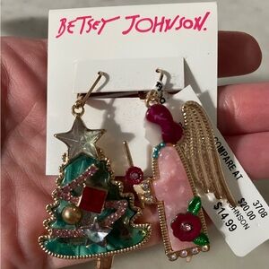 NWT Betsey Johnson Angel and Christmas Tree Holiday Fashion Earrings